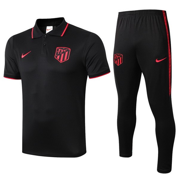 Polo Atlético Madrid Komplett Set 2019-20 Schwarz Fussballtrikots Günstig